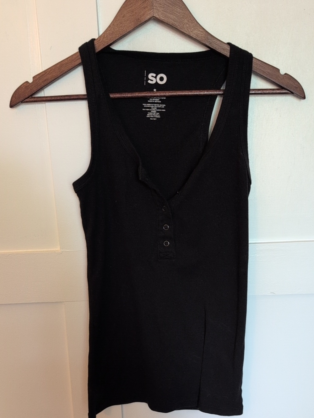 SO Black Ribbed Henley-Style Tank Top